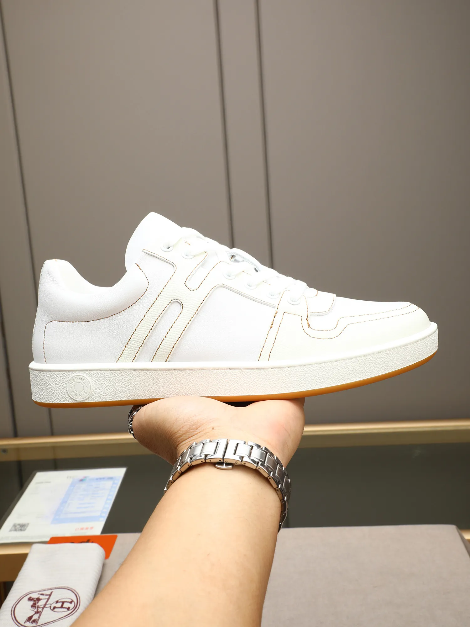 Men's shoes 💰720 [HERMES] Hermès - High-end quality original 🔍🔍🔍 casual sneakers - Upper: 🔝 Napa calfskin, shoe body sewn with brand 'H' totem - Lining: water-dyed cowhide - Outsole: original TPR. :38-44 (45, can be customized)